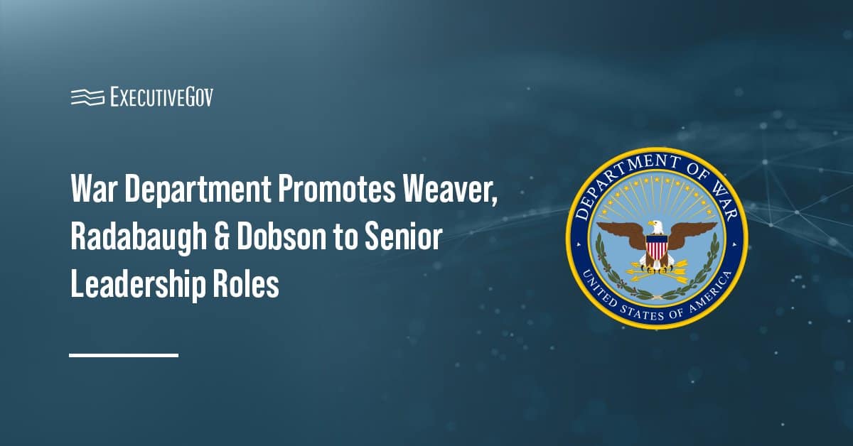 DOW seal. The Department of War has promoted Patrick Weaver, Tami Radabaugh and Matt Dobson to senior leadership roles.