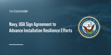 Navy, UGA Sign Agreement to Advance Installation Resilience Efforts Executive Gov Department of the Navy seal. The Navy and the University of Georgia partner to strengthen installation resilience.
