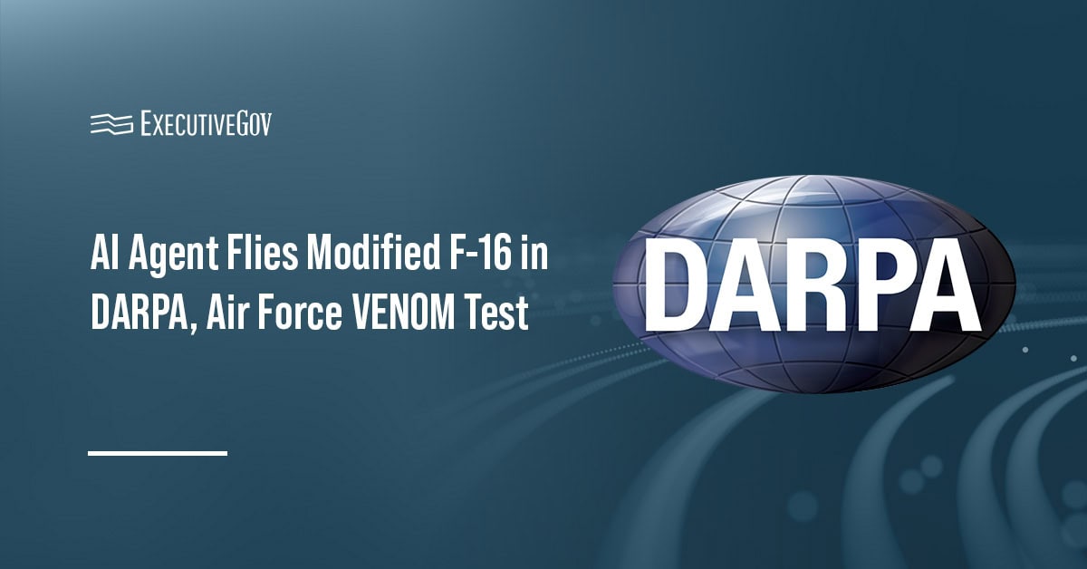 AI Agent Flies Modified F-16 in DARPA, Air Force VENOM Test Executive Gov DARPA logo. An AI agent has autonomously flown a modified F-16, advancing the DARPA and Air Force autonomy effort.