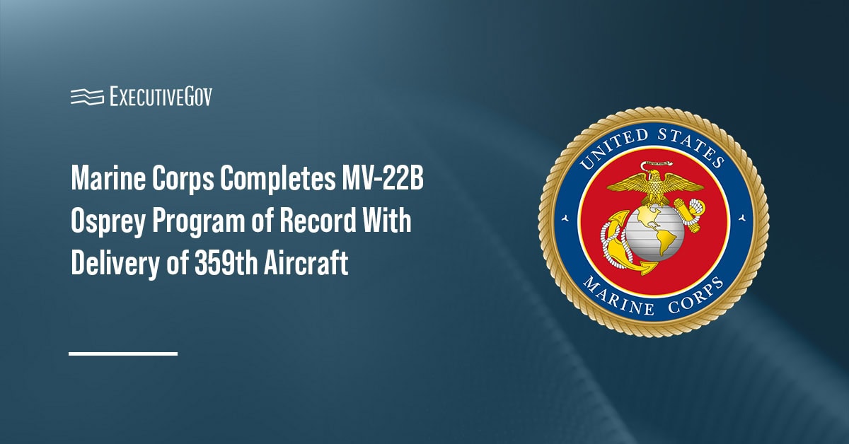 Marine Corps completes MV-22B Osprey program of record, shifting focus to fleet sustainment and modernization through 2055.