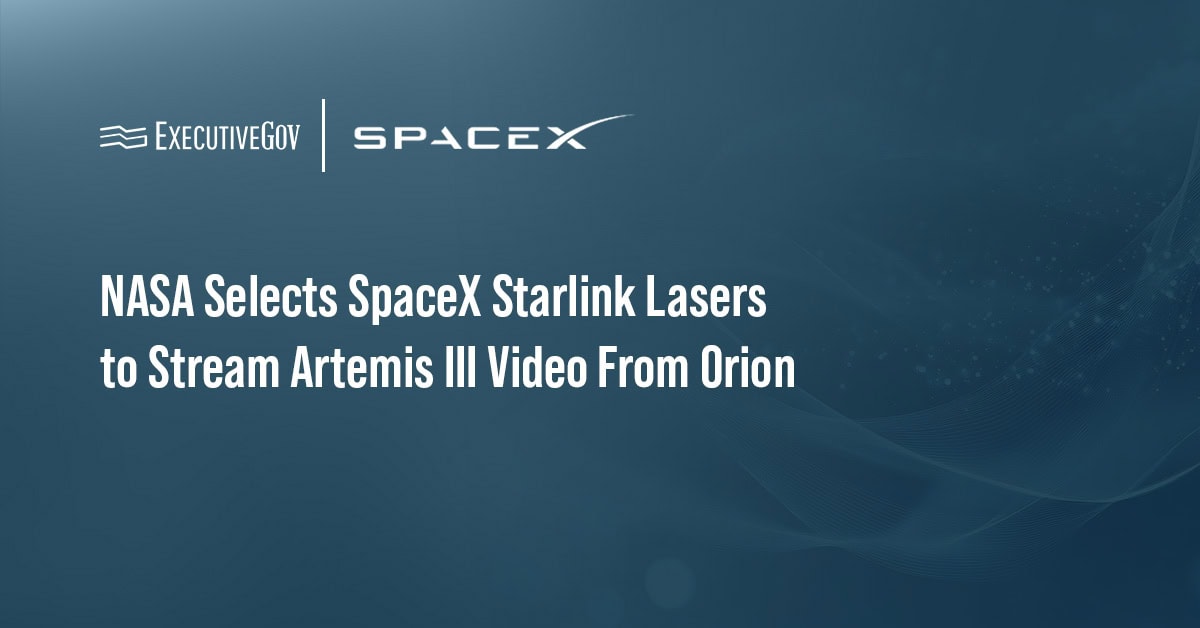 NASA Selects SpaceX Starlink Lasers to Stream Artemis III Video From Orion Executive Gov SpaceX logo. NASA will mount two SpaceX Starlink mini laser terminals on Orion to downlink 4K video during Artemis III.