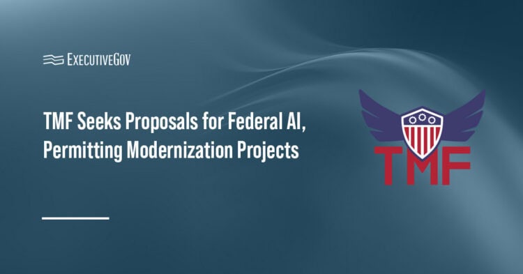 Technology Modernization Fund logo. TMF seeks proposals for permitting technology modernization and federal AI adoption.