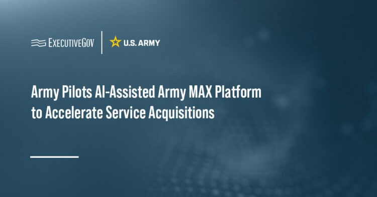 U.S. Army logo. The U.S. Army is developing Army MAX, an AI-assisted platform intended to accelerate service acquisitions.