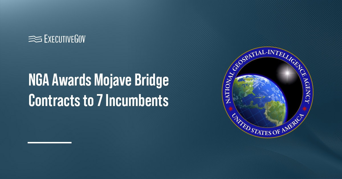 NGA logo. The National Geospatial-Intelligence Agency awarded seven sole-source bridge contracts to sustain mission support services.