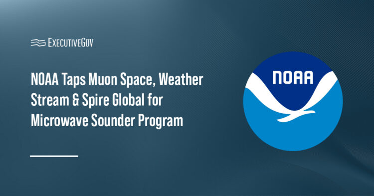 NOAA logo. NOAA has awarded contracts to Muon Space, Weather Stream and Spire Global to develop microwave sounders.