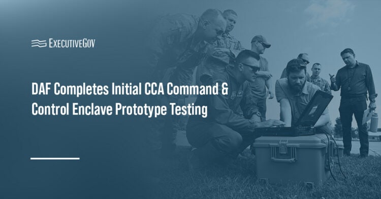 DAF Completes Initial CCA Command & Control Enclave Prototype Testing Executive Gov Air Force personnel working with a computer. The department hosted a prototype demo of the Collaborative Combat Aircraft C2 Enclave.