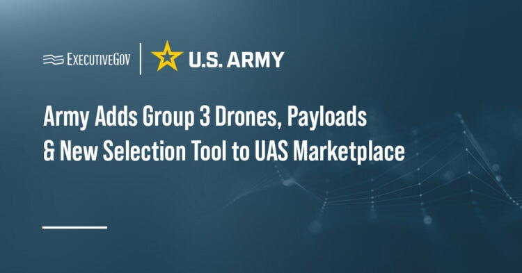 U.S. Army logo. The branch is adding Group 3 drone systems and other products to its Unmanned Aircraft System Marketplace.