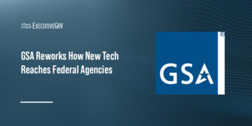 GSA logo. GSA now pilots new technology before standards bodies weigh in, reversing the order agencies followed for years.