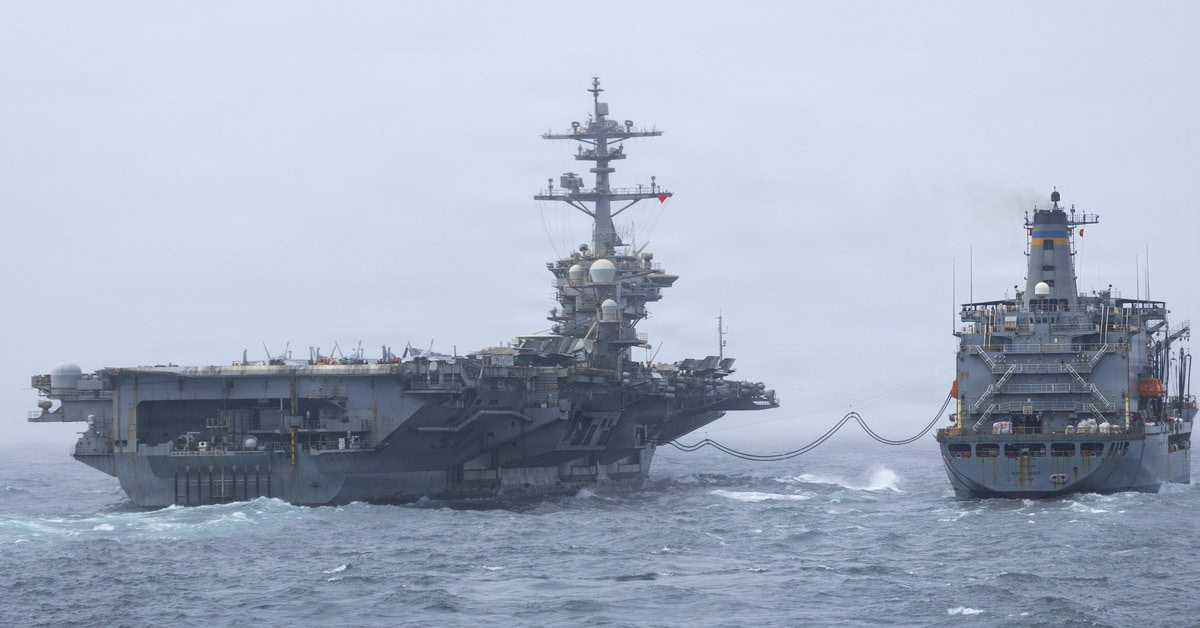 USS Lincoln. The USS Lincoln (left) performs a replenishment mission with the oiler USNS Henry J. Kaiser on Aug. 16, 2026.