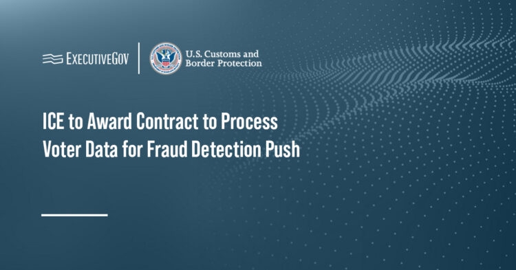 U.S. Immigration and Customs Enforcement logo. The agency is planning a contract award to pursue voter data analysis.