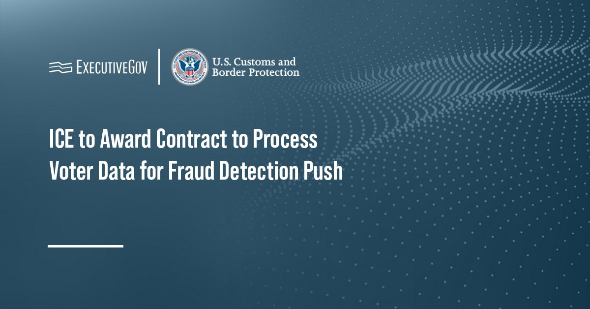 U.S. Immigration and Customs Enforcement logo. The agency is planning a contract award to pursue voter data analysis.