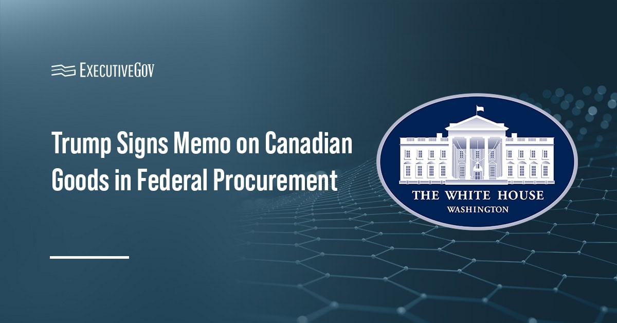 White House logo. President Trump has signed a memo on Canadian-origin items in federal procurement.