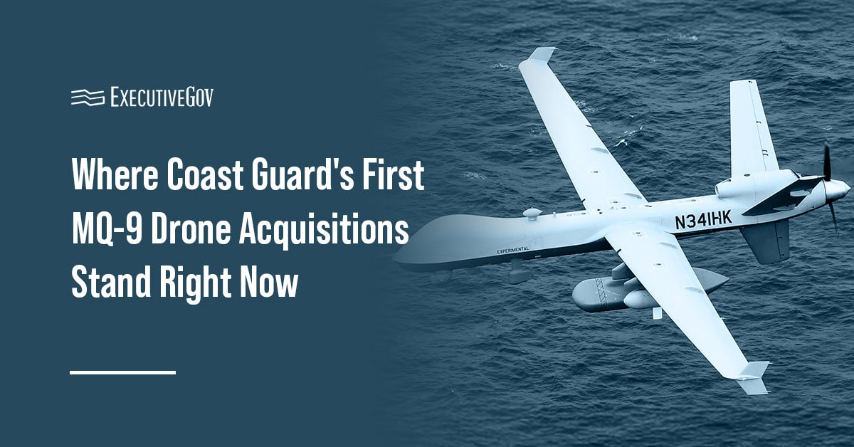 Coast Guard's First MQ-9 Drones Take Shape as DHS Fleet Expands Executive Gov MQ-9 drone. The US Coast Guard is nearing closer to awarding a contract for its first MQ-9 drones.