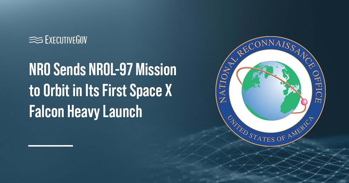 NRO logo. A SpaceX Falcon Heavy rocket has sent into orbit the NROL-97 mission.