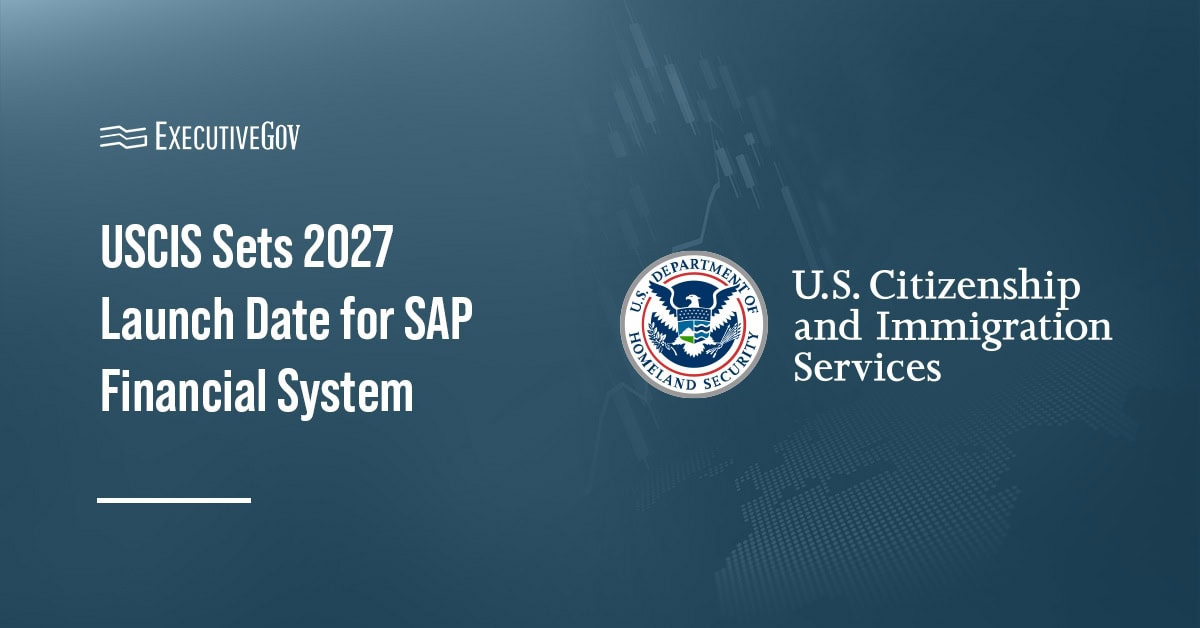 USCIS logo. U.S. Citizenship and Immigration Services is targeting Oct. 1, 2027, to deploy a new financial system.