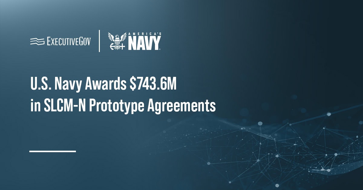U.S. Navy logo. The service has has awarded five OTA agreements valued at $743.6M to advance SLCM-N flight system, missile and canister prototype development.