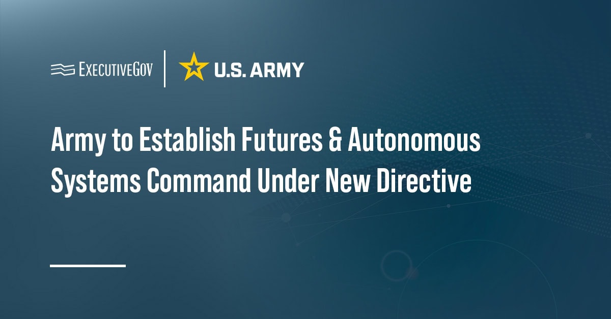 U.S. Army logo. The U.S. Army will establish the Futures and Autonomous Systems Command.